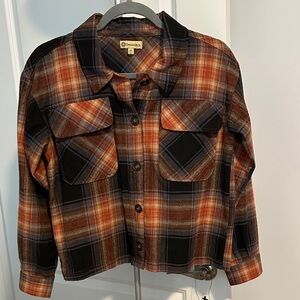 DEMOCRACY Rust and Black Plaid Button down Flannel Shirt Sz XS